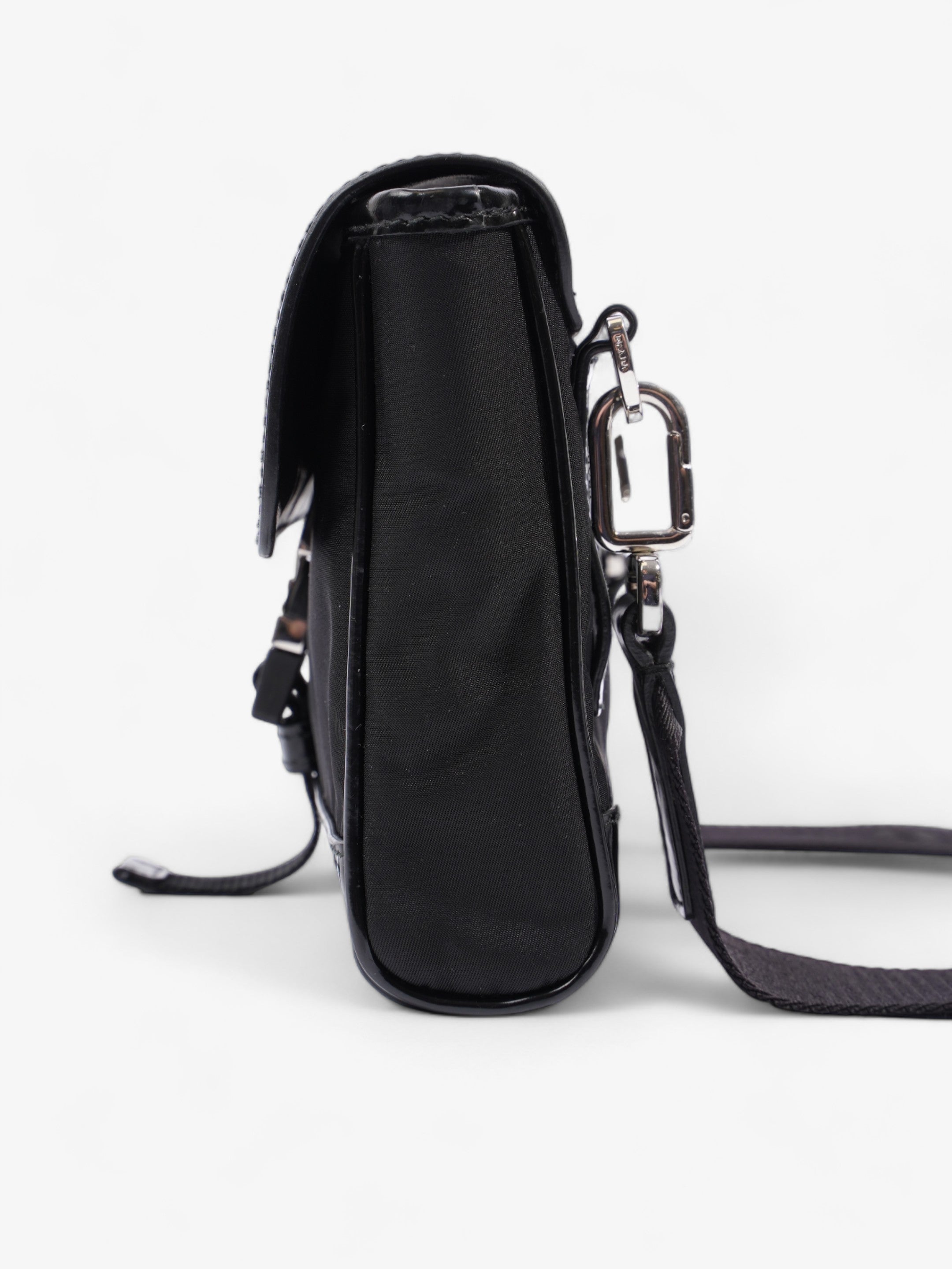 Prada Buckle-Flap Branded Messenger Black Re Nylon