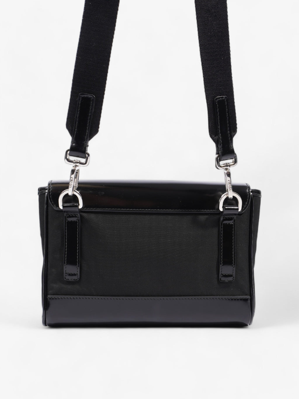 Prada Buckle-Flap Branded Messenger Black Re Nylon