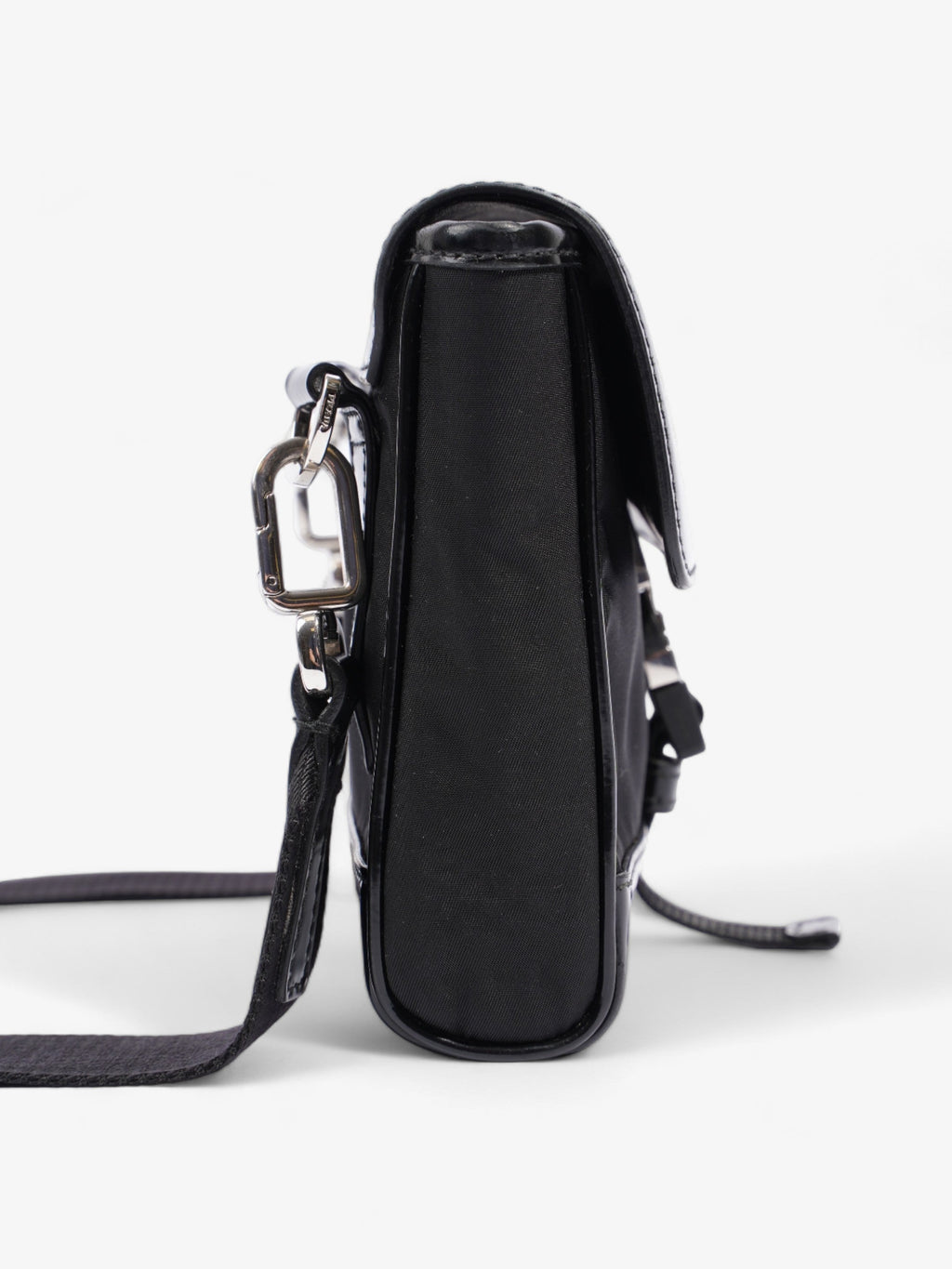 Prada Buckle-Flap Branded Messenger Black Re Nylon