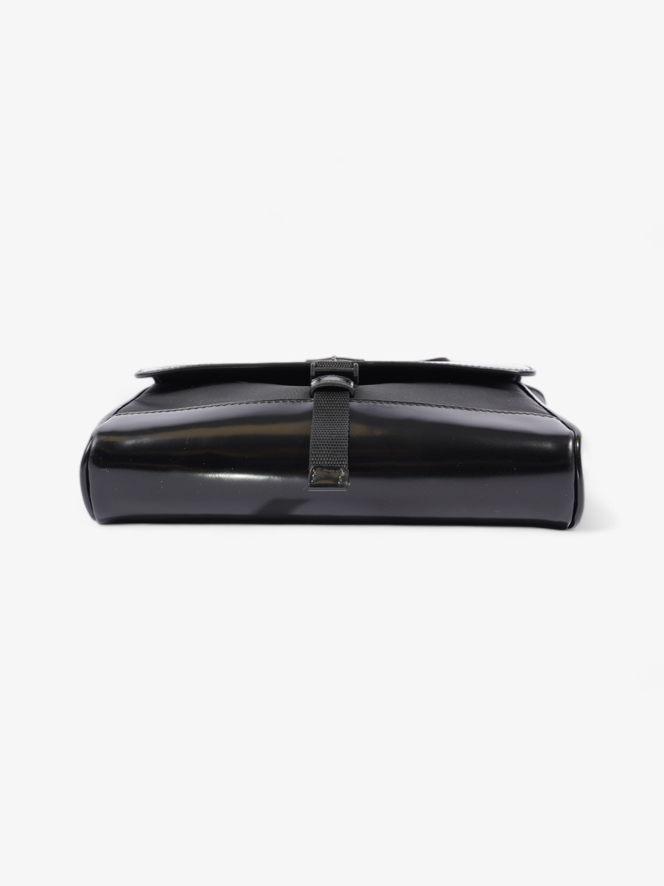 Prada Buckle-Flap Branded Messenger Black Re Nylon
