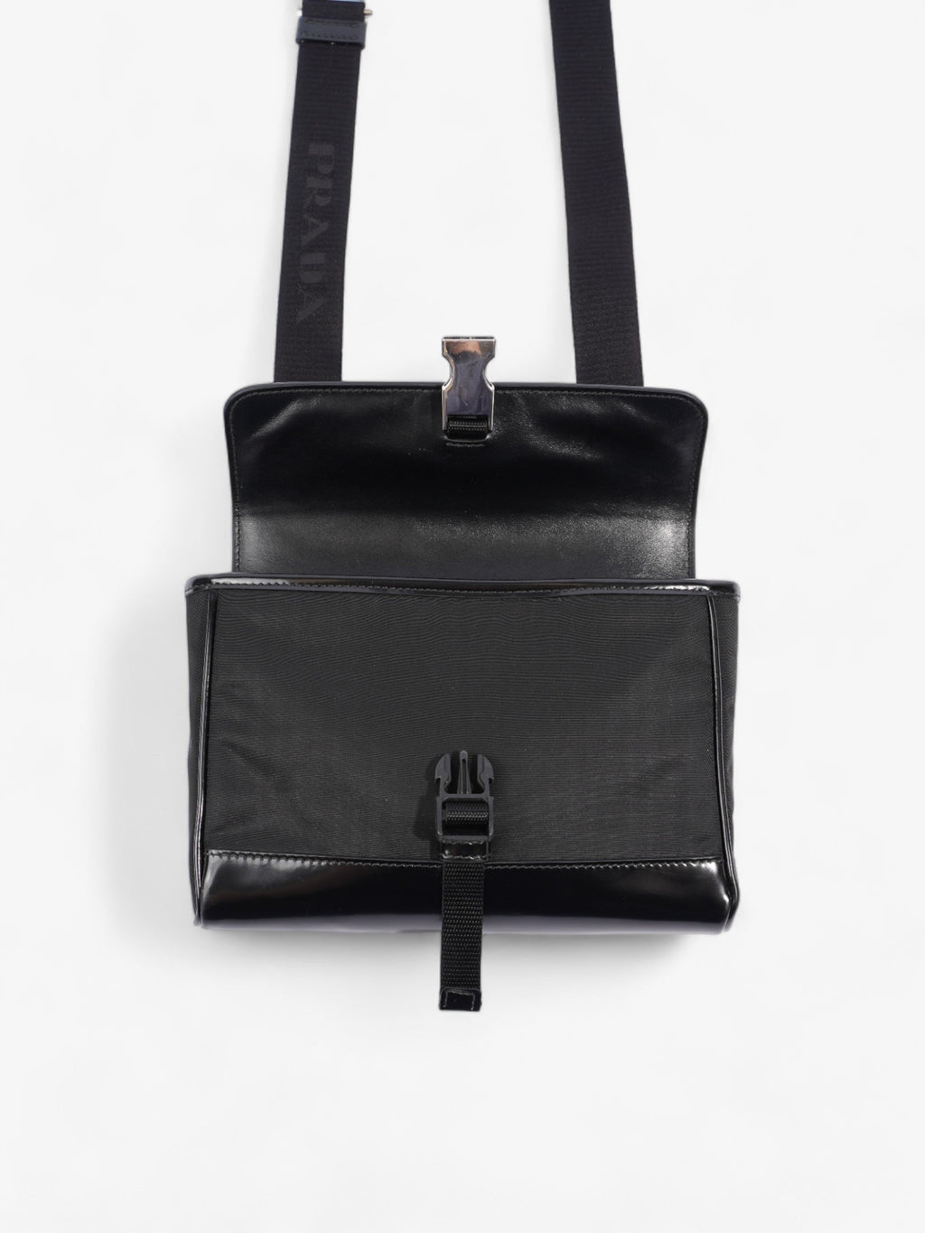 Prada Buckle-Flap Branded Messenger Black Re Nylon