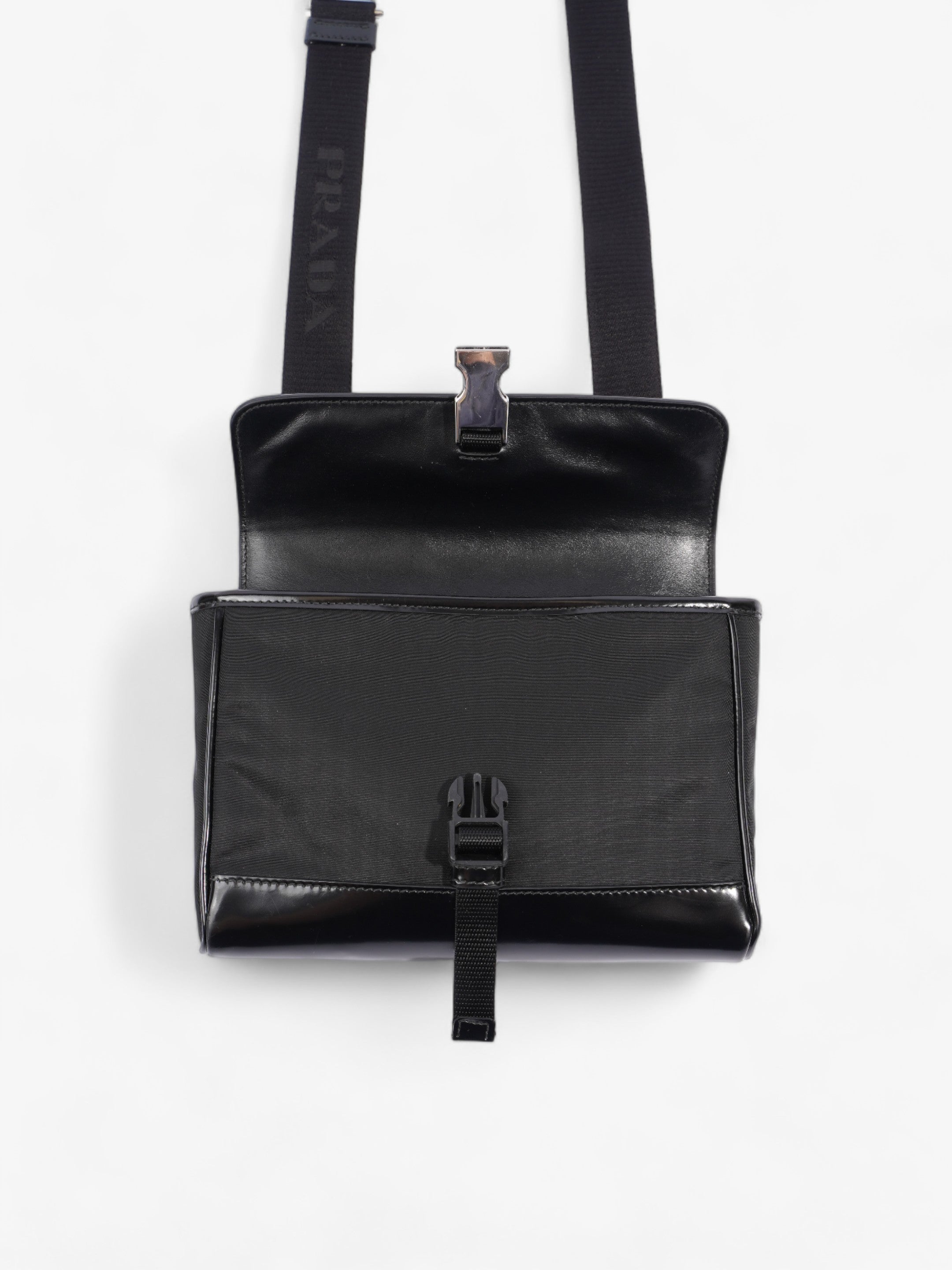 Prada Buckle-Flap Branded Messenger Black Re Nylon
