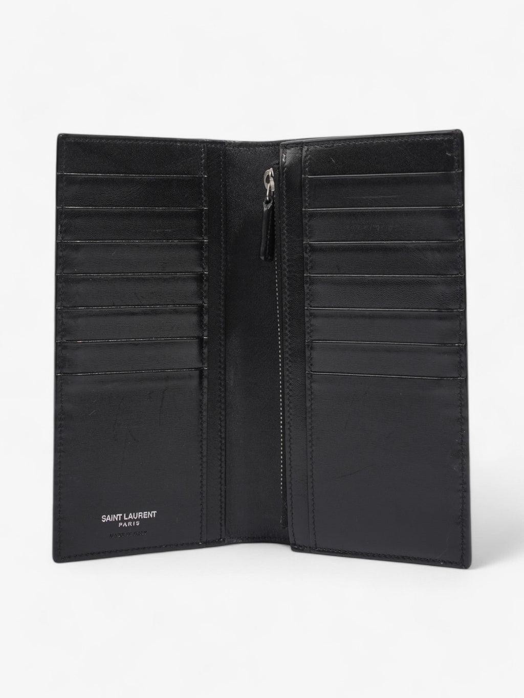 Saint Laurent Cassandre Continental Wallet Black / Silver Calfskin Leather