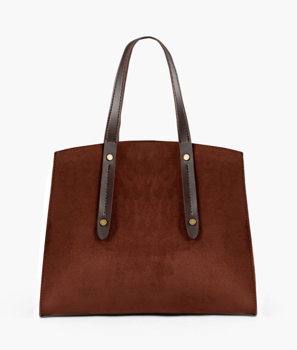 Dark brown suede multi compartment satchel bag