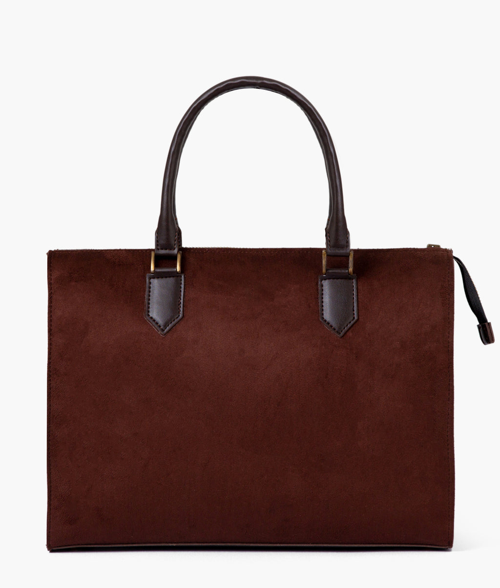 Dark brown suede workplace handbag