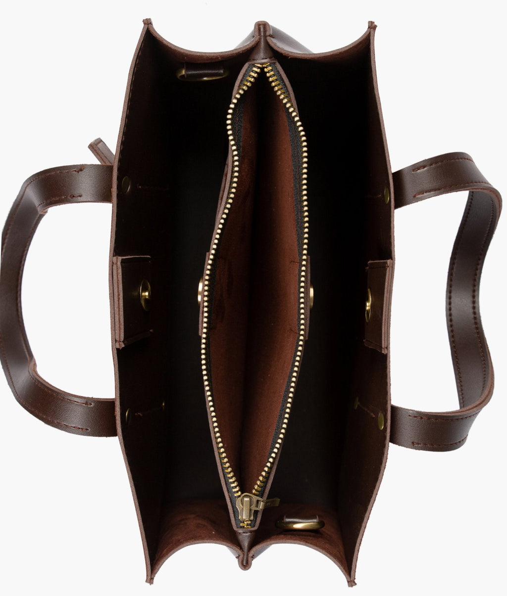 Dark brown suede multi compartment satchel bag