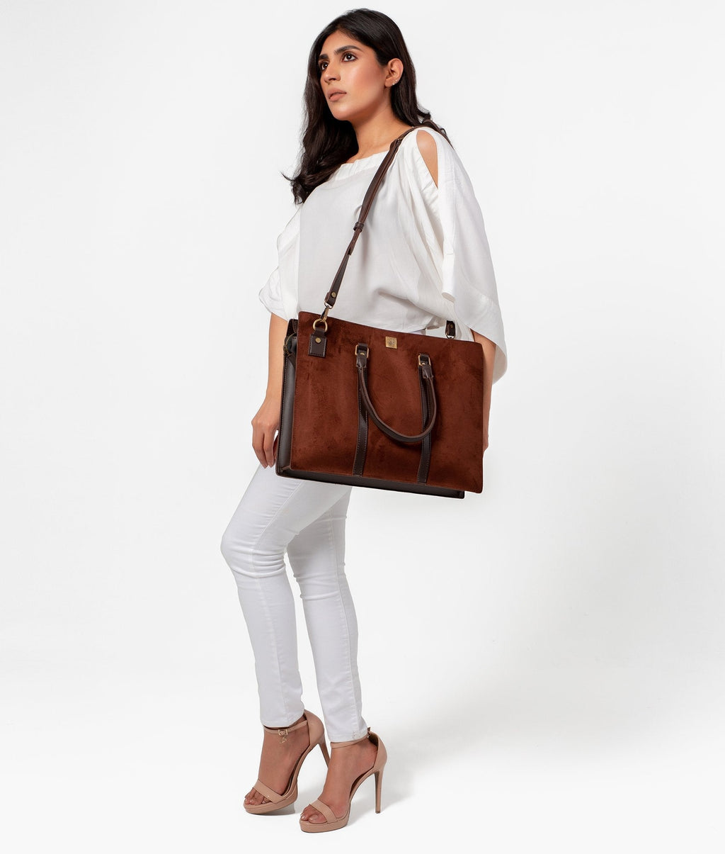 Dark brown suede laptop bag
