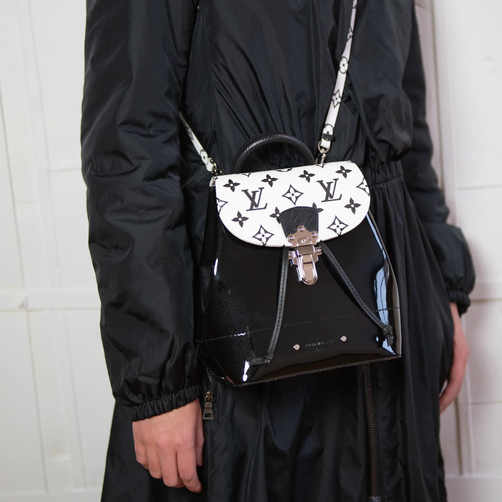 Louis Vuitton Black & White Monogram Patent Hot Springs Backpack