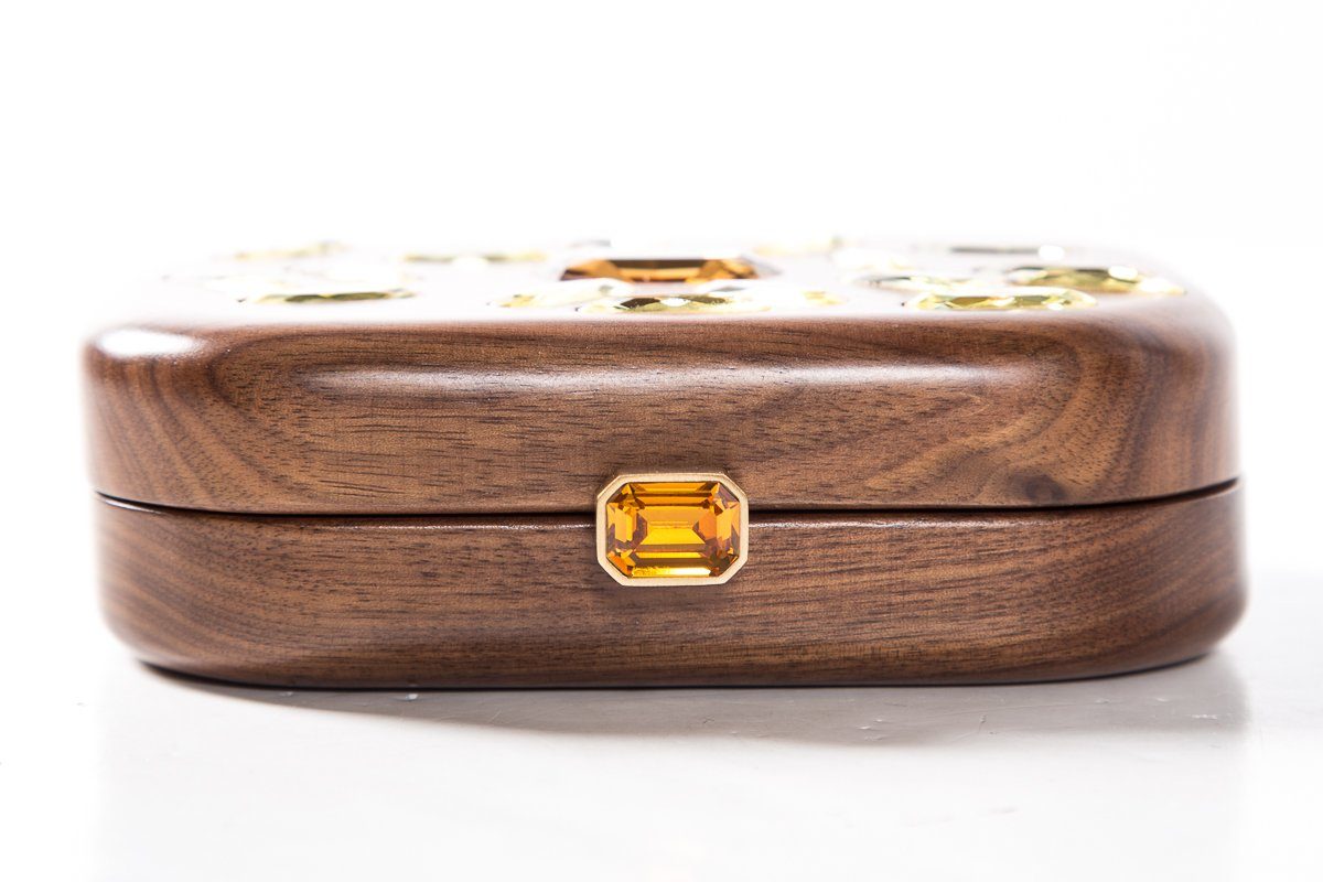 Devi Kroell Wooden Box Crystal Embellished Clutch