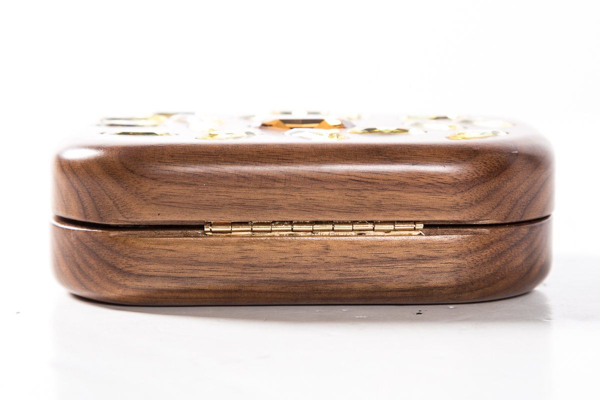 Devi Kroell Wooden Box Crystal Embellished Clutch
