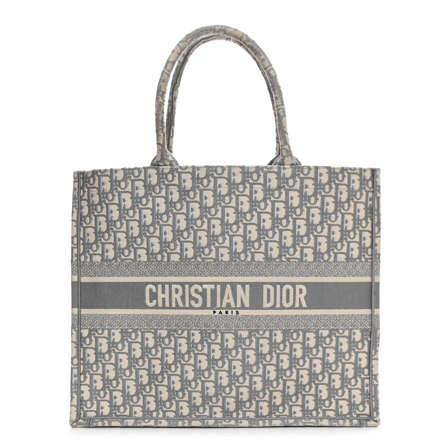DIOR LARGE BOOK TOTE GRAY DIOR OBLIQUE EMBROIDERY