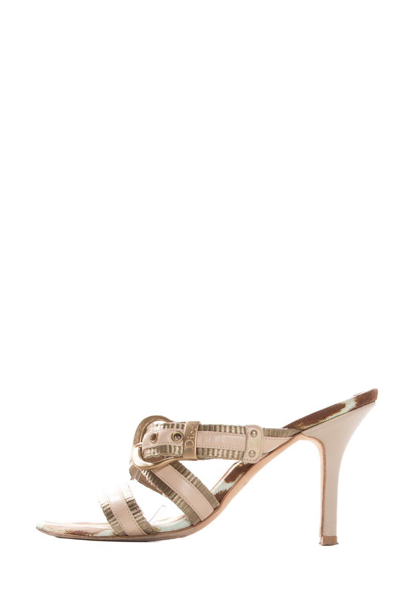 Dior Nude Leather Web Trim Buckle Detail Sandals SZ 36.5 sale