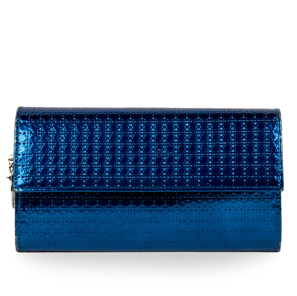 Christian Dior Cannage Metallic Wallet Blue