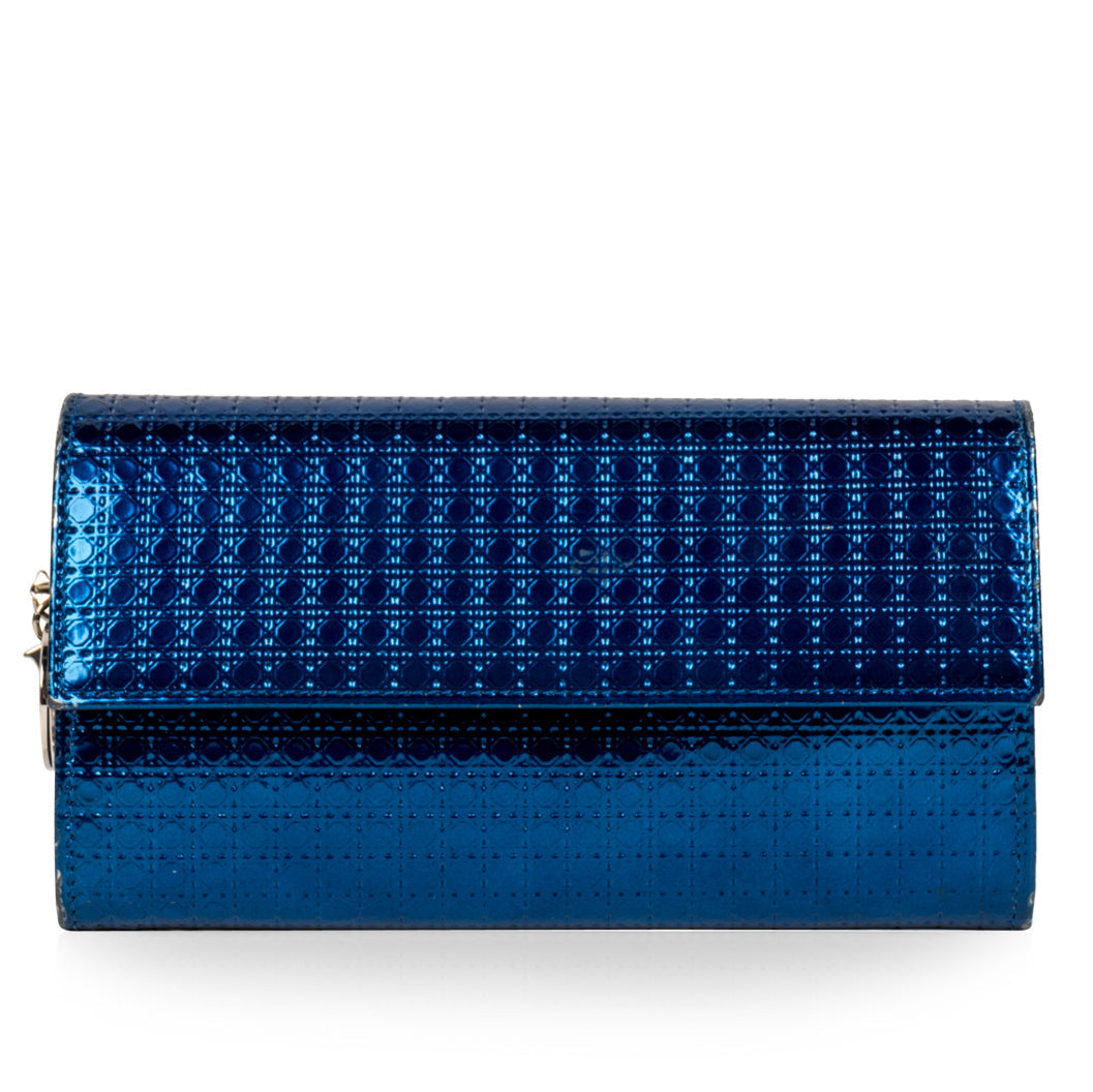 Christian Dior Cannage Metallic Wallet Blue