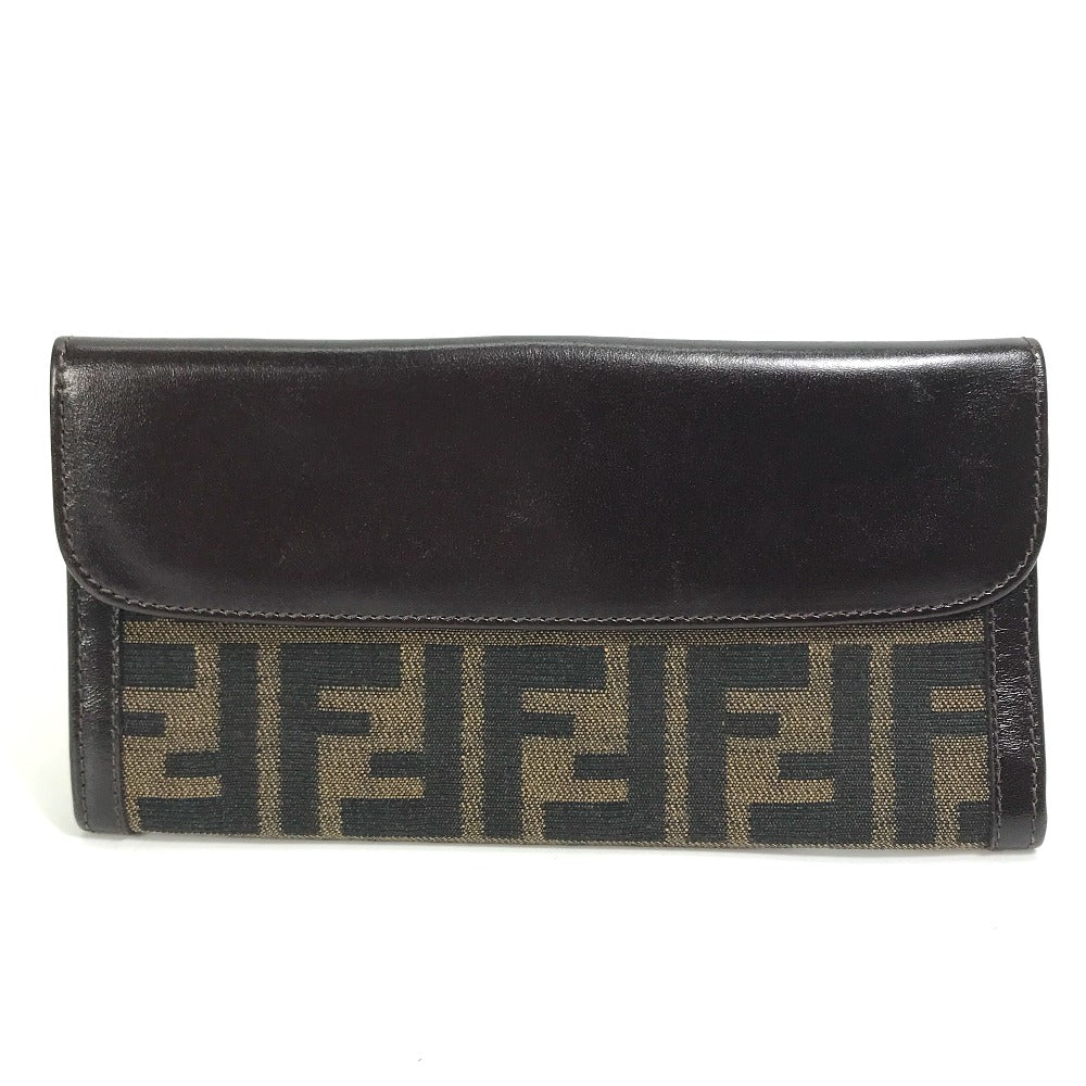 FENDI Long Wallet Purse 2804-01339 Canvas / leather Brown Zucca Bill Compartment mens Used