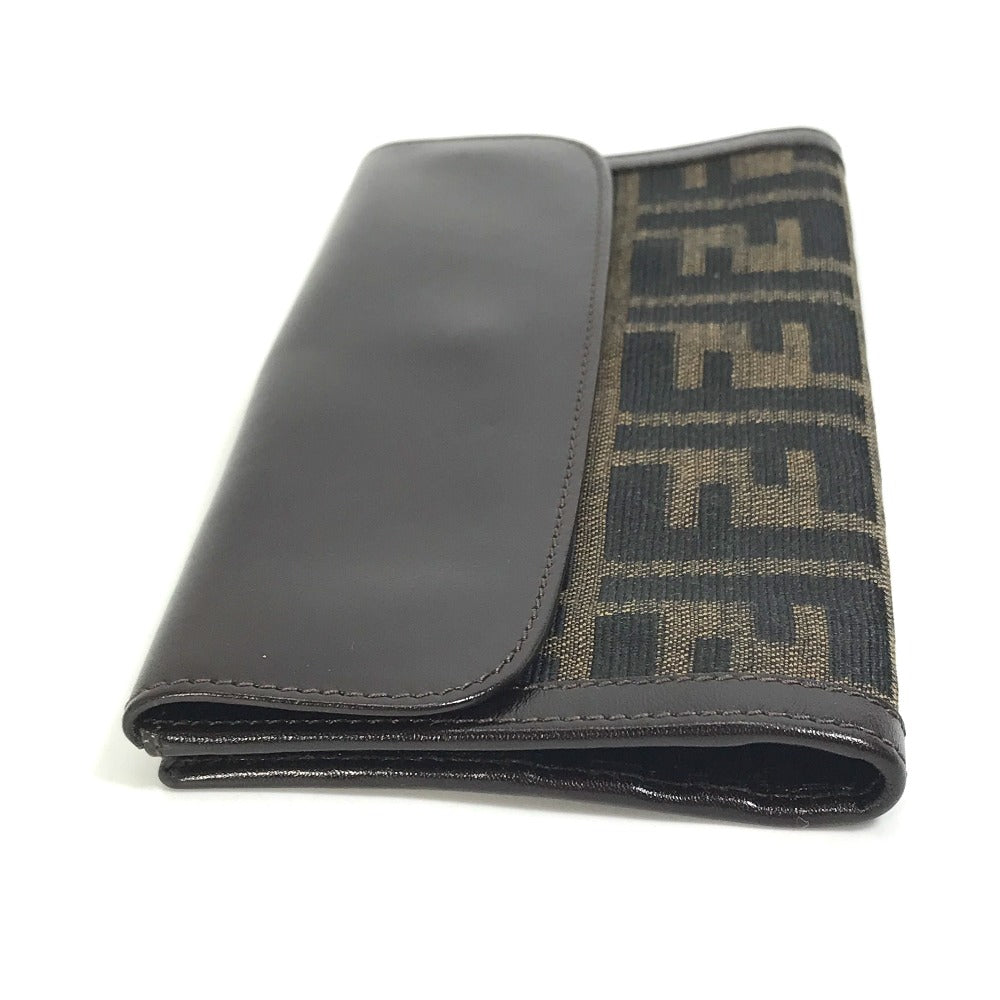 FENDI Long Wallet Purse 2804-01339 Canvas / leather Brown Zucca Bill Compartment mens Used