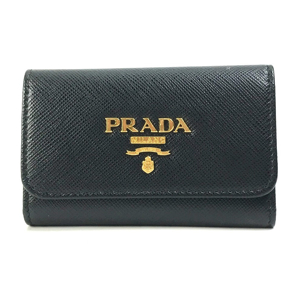 PRADA Key case Key holder  1PG004 saffiano leather Black x pink logo multicolor Key ring Women Used