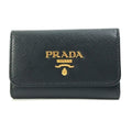 PRADA Key case Key holder  1PG004 saffiano leather Black x pink logo multicolor Key ring Women Used