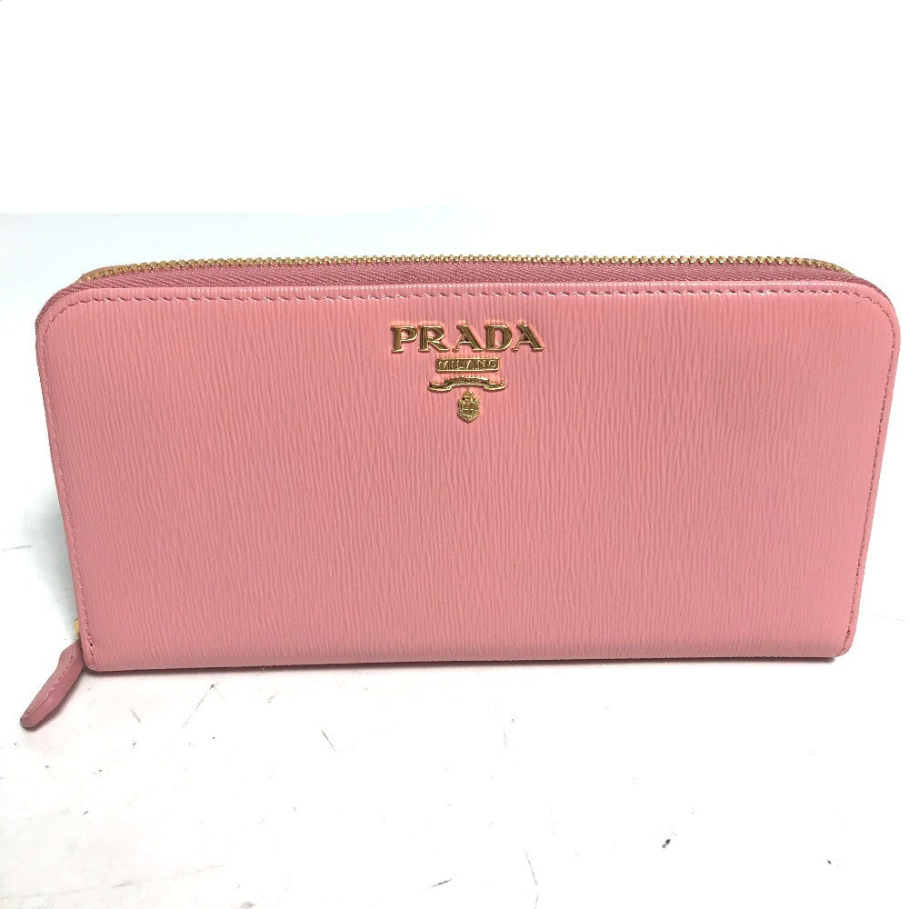 PRADA Long Wallet Purse leather pink logo Long wallet Women Used