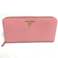PRADA Long Wallet Purse leather pink logo Long wallet Women Used