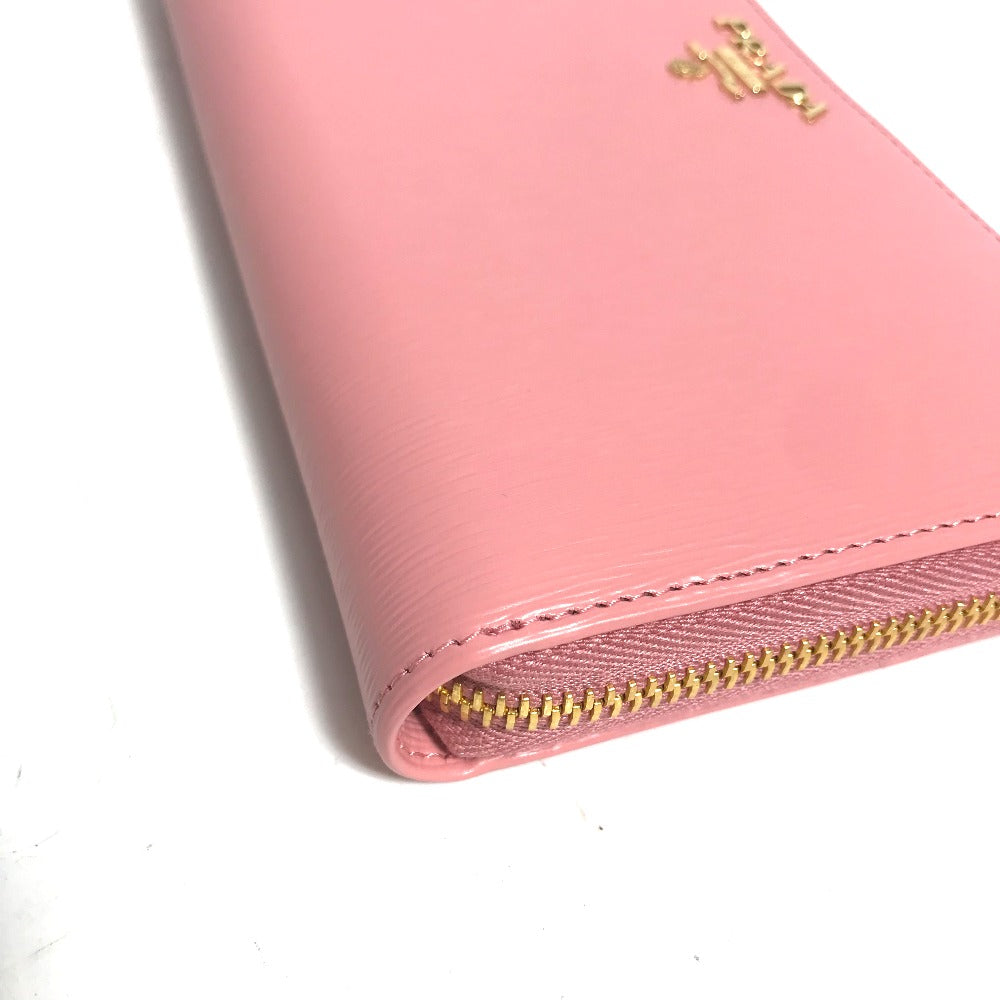 PRADA Long Wallet Purse leather pink logo Long wallet Women Used