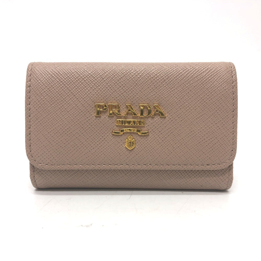 PRADA Key case Key holder  1PG004 saffiano leather pink logo 4 key rings Women Used