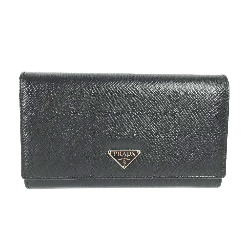PRADA Long Wallet Purse M608A  Safiano leather black Triangle logo plate Long wallet Women Used