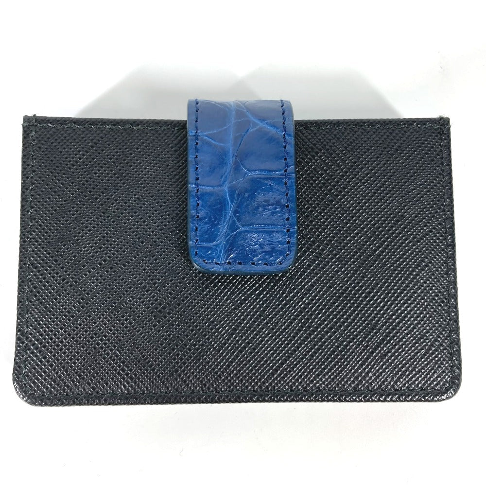 PRADA Card Case 1MC211 saffiano leather Black x blue accordion logo bicolor unisex(Unisex) Used
