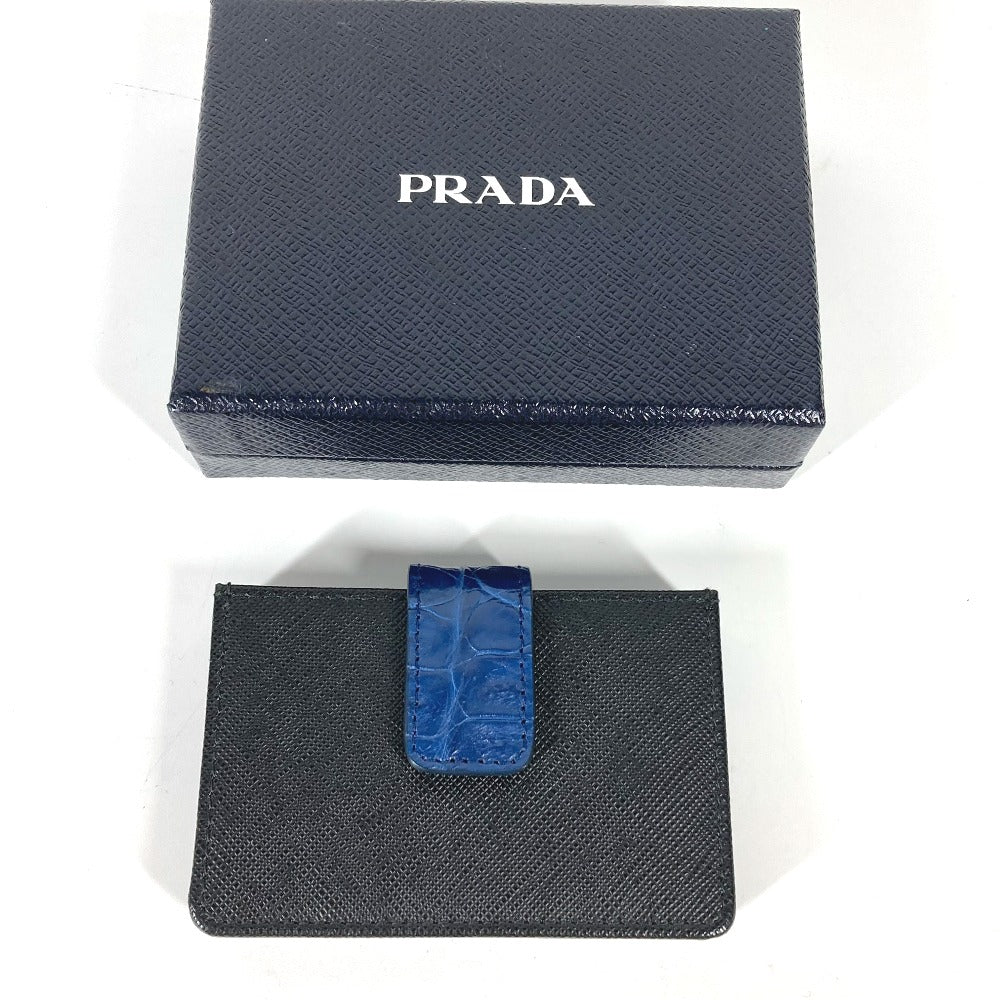 PRADA Card Case 1MC211 saffiano leather Black x blue accordion logo bicolor unisex(Unisex) Used