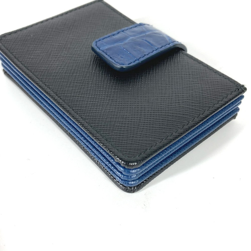 PRADA Card Case 1MC211 saffiano leather Black x blue accordion logo bicolor unisex(Unisex) Used