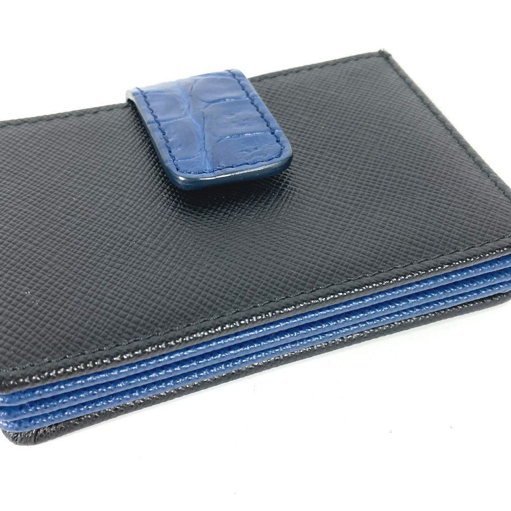 PRADA Card Case 1MC211 saffiano leather Black x blue accordion logo bicolor unisex(Unisex) Used