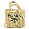 PRADA Handbag 1BG422 Raffia beige Basket Bag Straw Bag Crochet triangle logo triangle small lettering logo Women Used