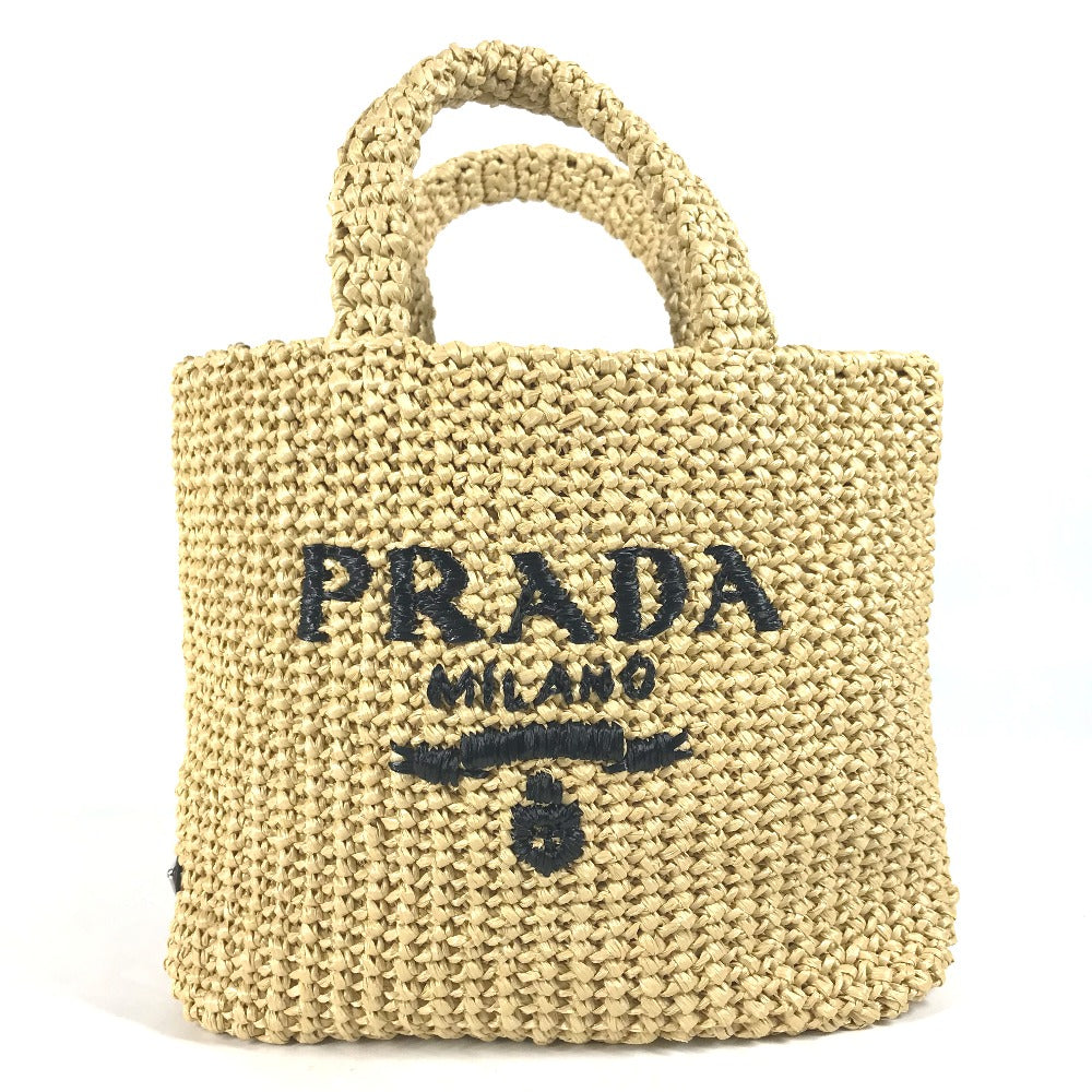 PRADA Handbag 1BG422 Raffia beige Basket Bag Straw Bag Crochet triangle logo triangle small lettering logo Women Used