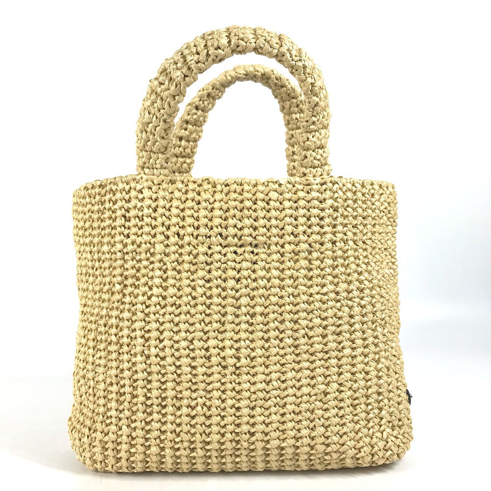 PRADA Handbag 1BG422 Raffia beige Basket Bag Straw Bag Crochet triangle logo triangle small lettering logo Women Used