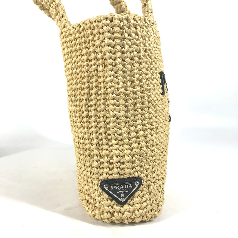 PRADA Handbag 1BG422 Raffia beige Basket Bag Straw Bag Crochet triangle logo triangle small lettering logo Women Used