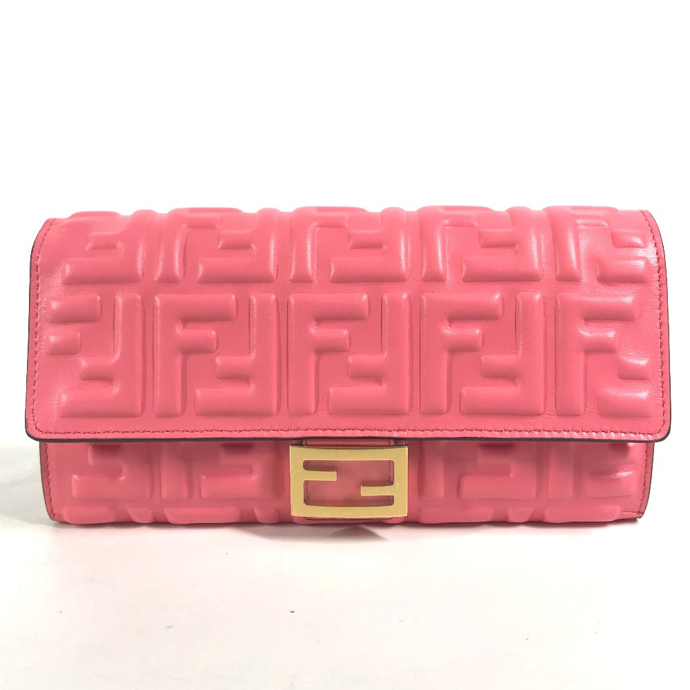 FENDI Long Wallet Purse 8M0251 leather pink Zucca Baguette Continental Women Used