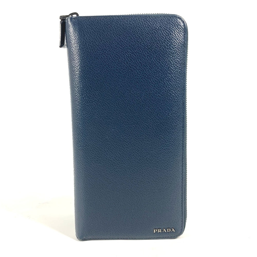 PRADA Long Wallet Purse 2ML220 saffiano leather Navy logo Travel case mens Used