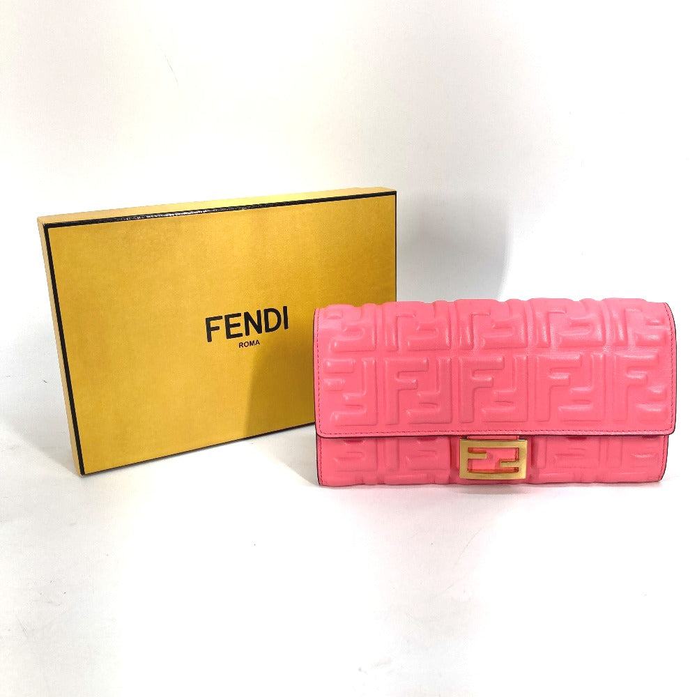 FENDI Long Wallet Purse 8M0251 leather pink Zucca Baguette Continental Women Used