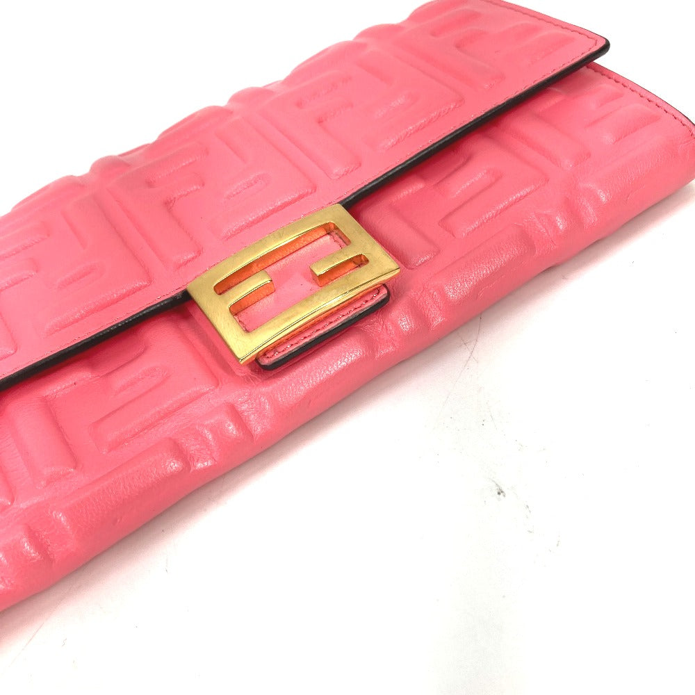 FENDI Long Wallet Purse 8M0251 leather pink Zucca Baguette Continental Women Used