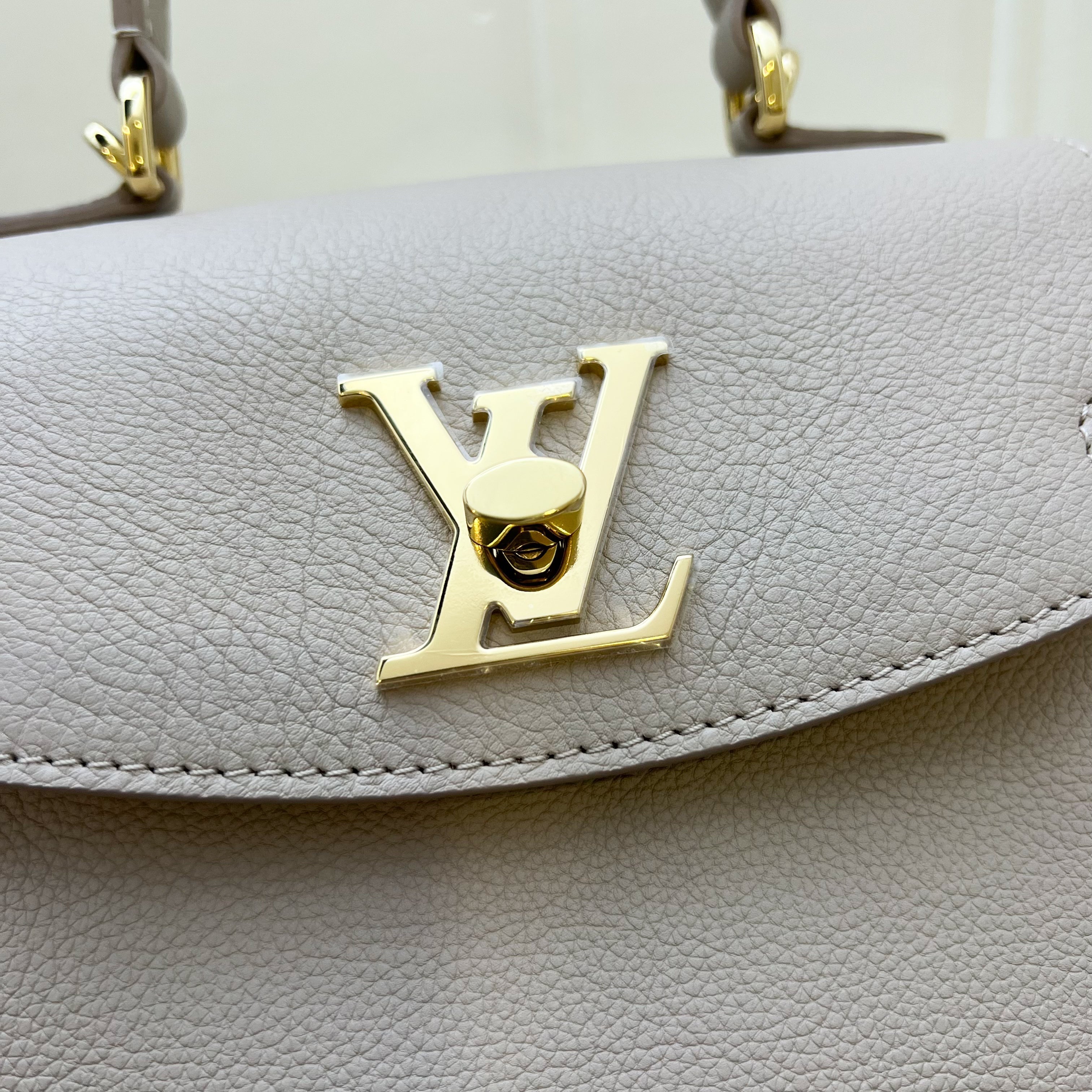 Lv Lockme Ever Mini in Greige Grained Calfkin and LGHW
