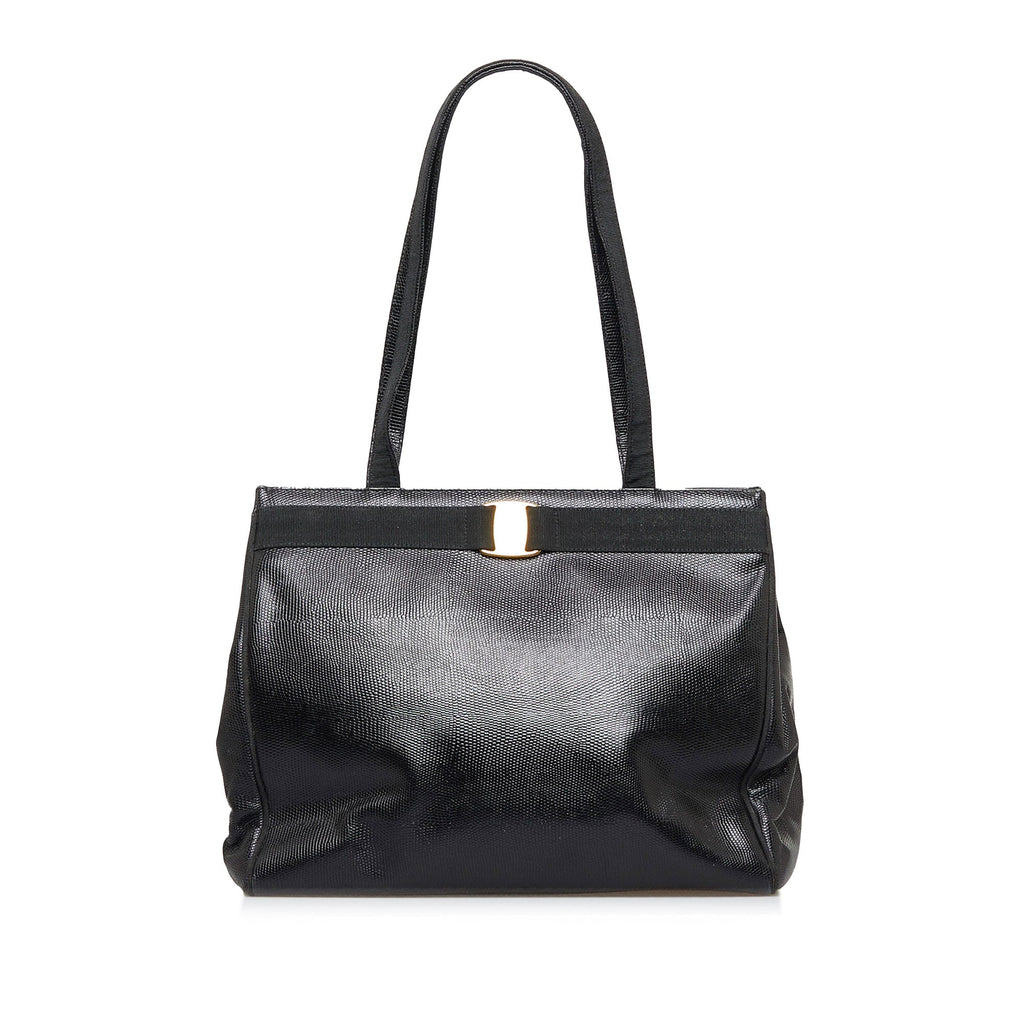 Black Ferragamo Vara Embossed Tote