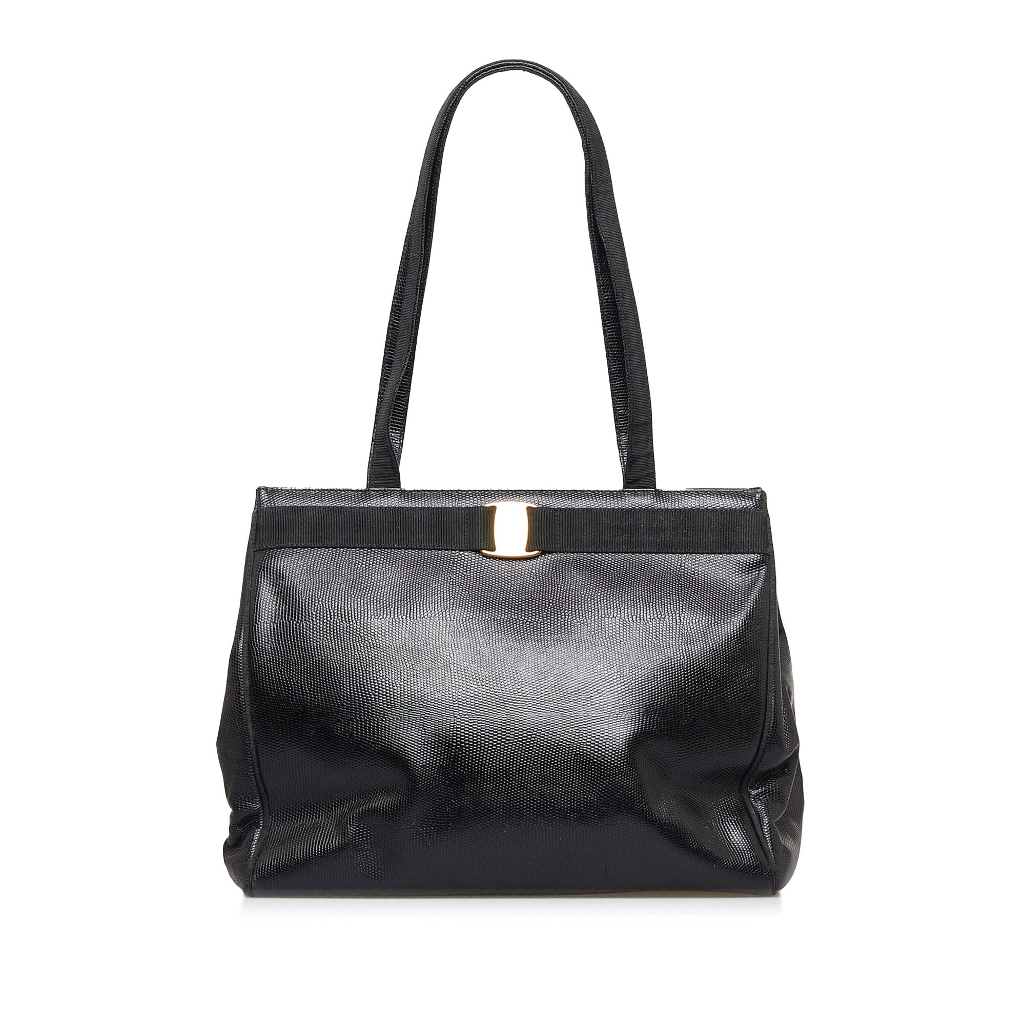 Black Ferragamo Vara Embossed Tote
