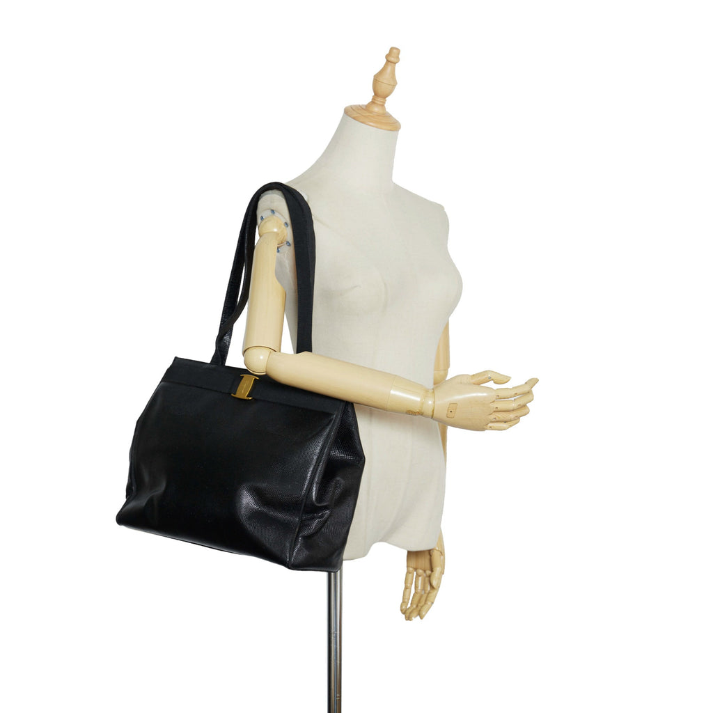 Black Ferragamo Vara Embossed Tote