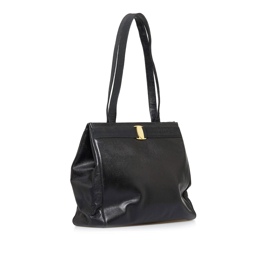 Black Ferragamo Vara Embossed Tote