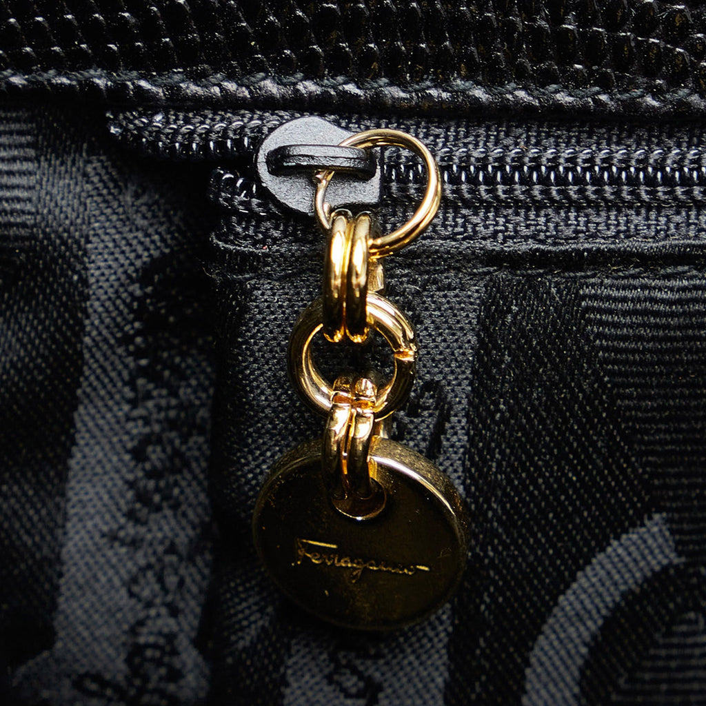 Black Ferragamo Vara Embossed Tote