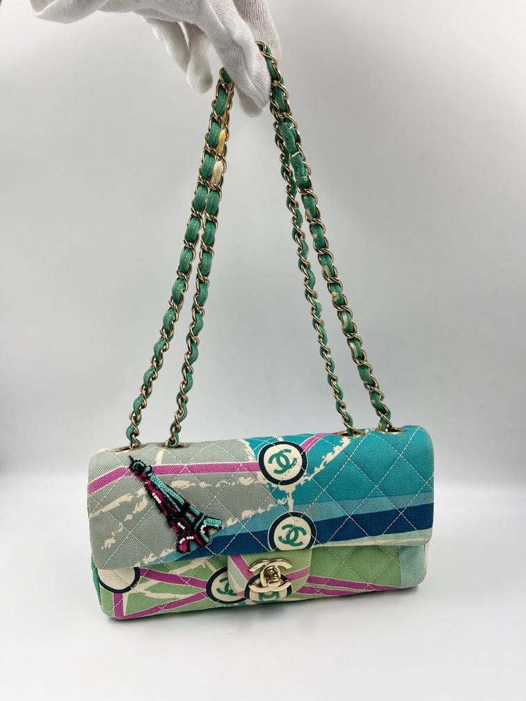 Chanel Eiffel Tower Canvas Flap Bag w 24K Gold Hardware