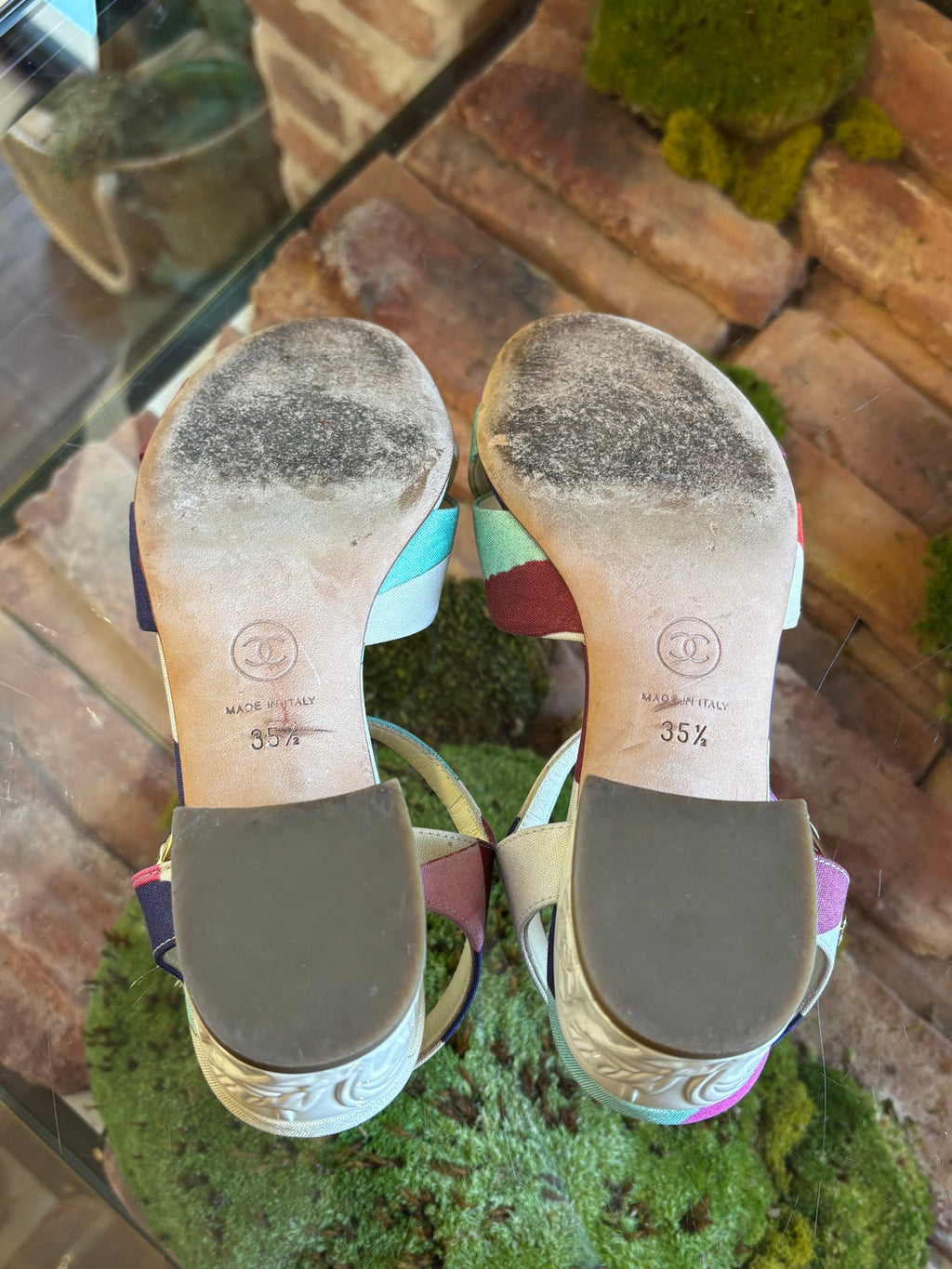 CHANEL Multicolor Fabric Camellia Sandals