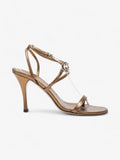 Gucci GG Logo Strappy Open Toe 80mm Gold Leather EU 38.5 UK 5.5