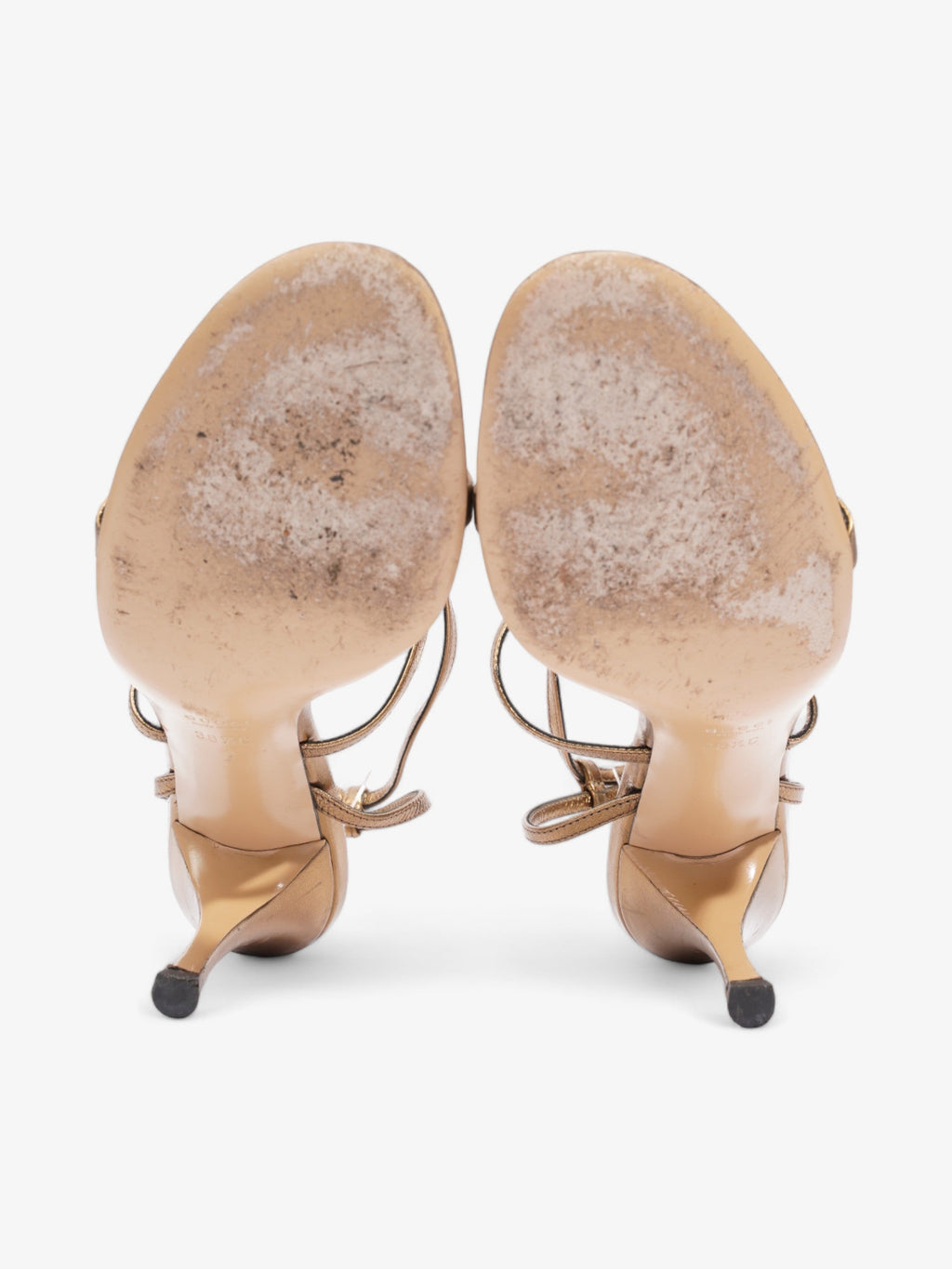 Gucci GG Logo Strappy Open Toe 80mm Gold Leather EU 38.5 UK 5.5