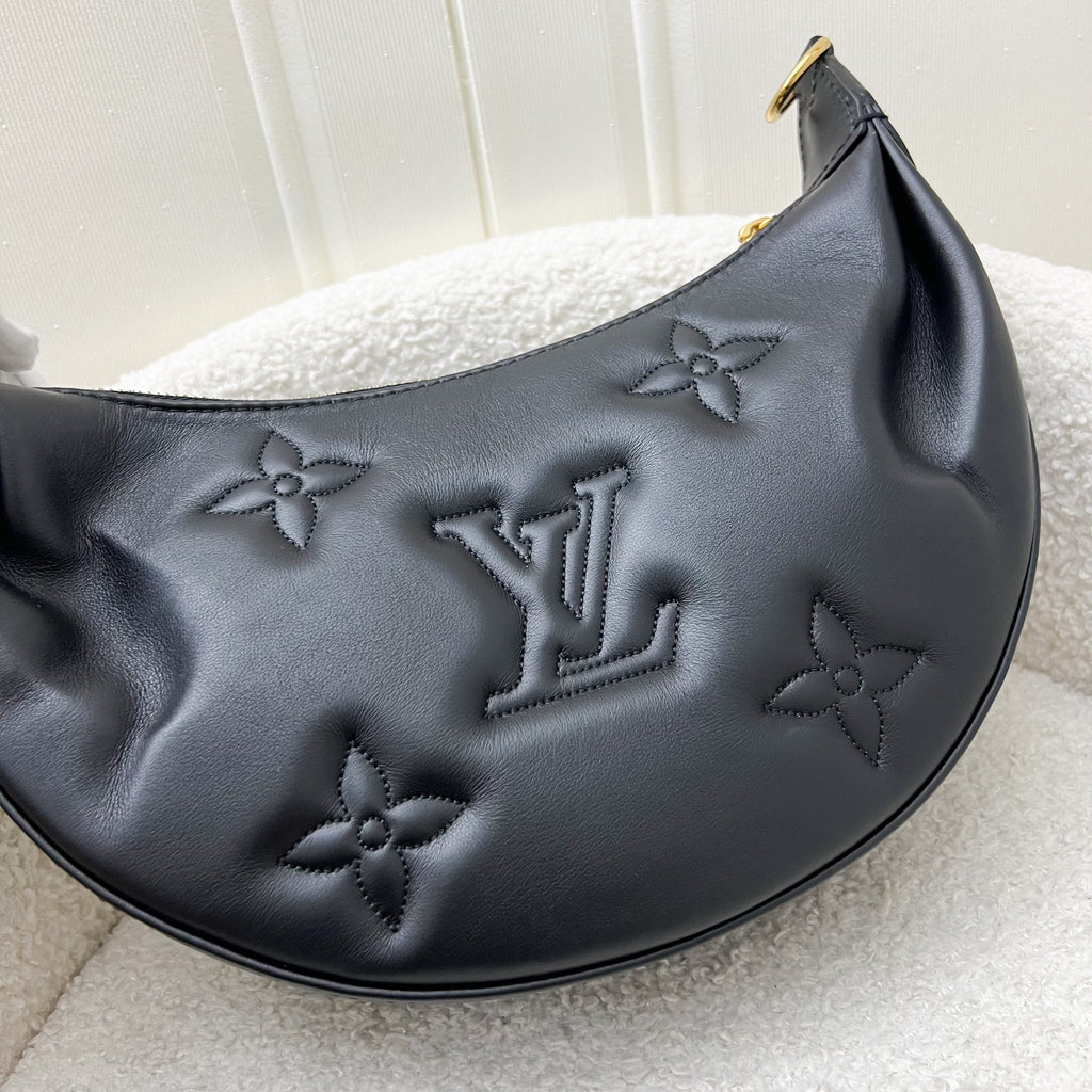 LV Over The Moon Bag in Black Bubblegram Calfskin and GHW with Canvas Strap and Chain Strap